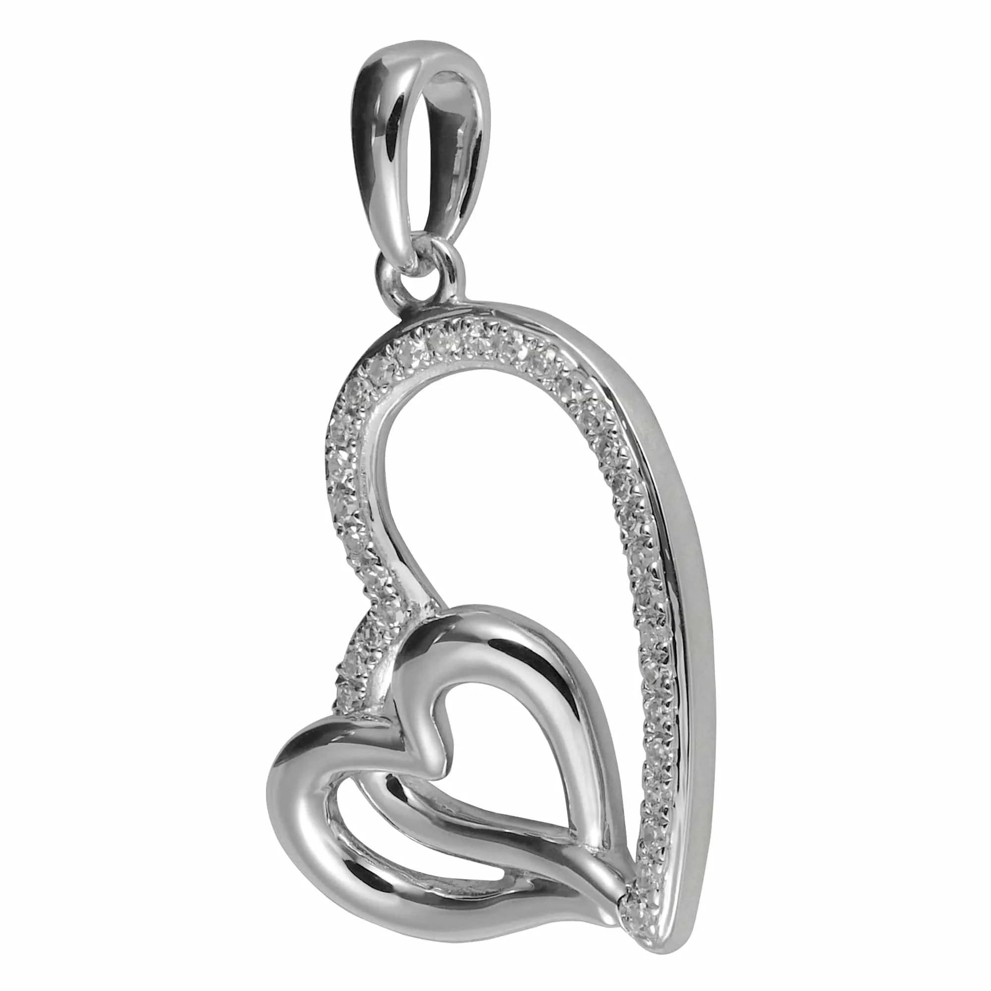 Contemporary Style Round Diamond Double Heart Pendant & Chain in 375 White Gold sold by Gemondo Jewellery product image thumbnail 2