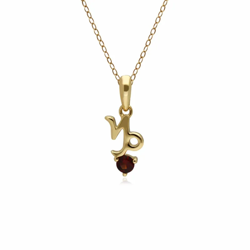Garnet Capricorn Zodiac Charm Necklace in 9ct Yellow Gold sold by Gemondo Jewellery
