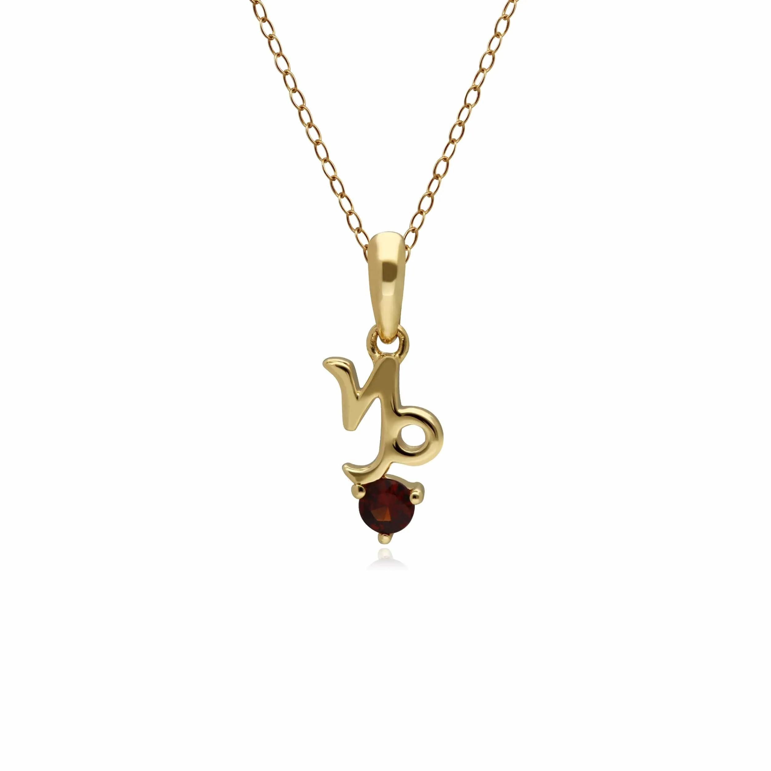 Garnet Capricorn Zodiac Charm Necklace in 9ct Yellow Gold sold by Gemondo Jewellery