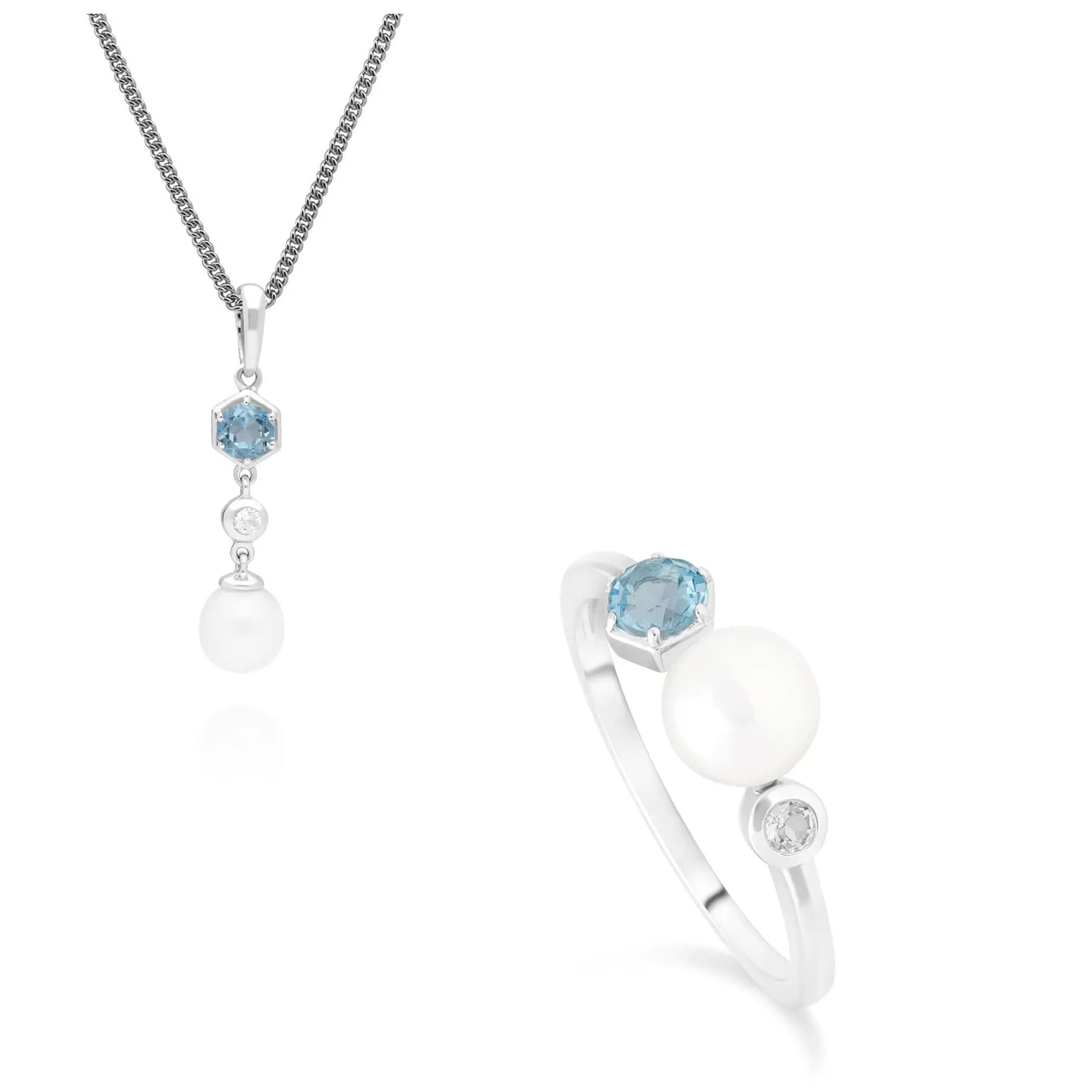 Modern Pearl & Topaz Ring & Pendant Set in Silver sold by Gemondo Jewellery