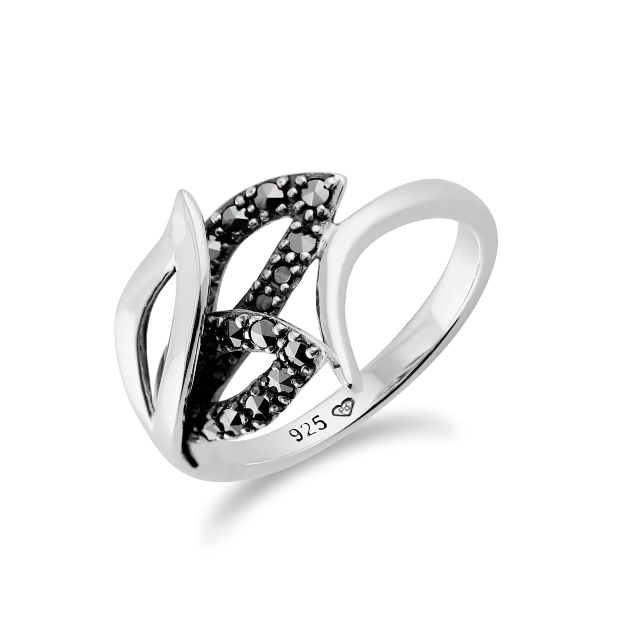 Art Nouveau Style Round Marcasite Leaf Wrap Ring in 925 Sterling Silver sold by Gemondo Jewellery product image thumbnail 2
