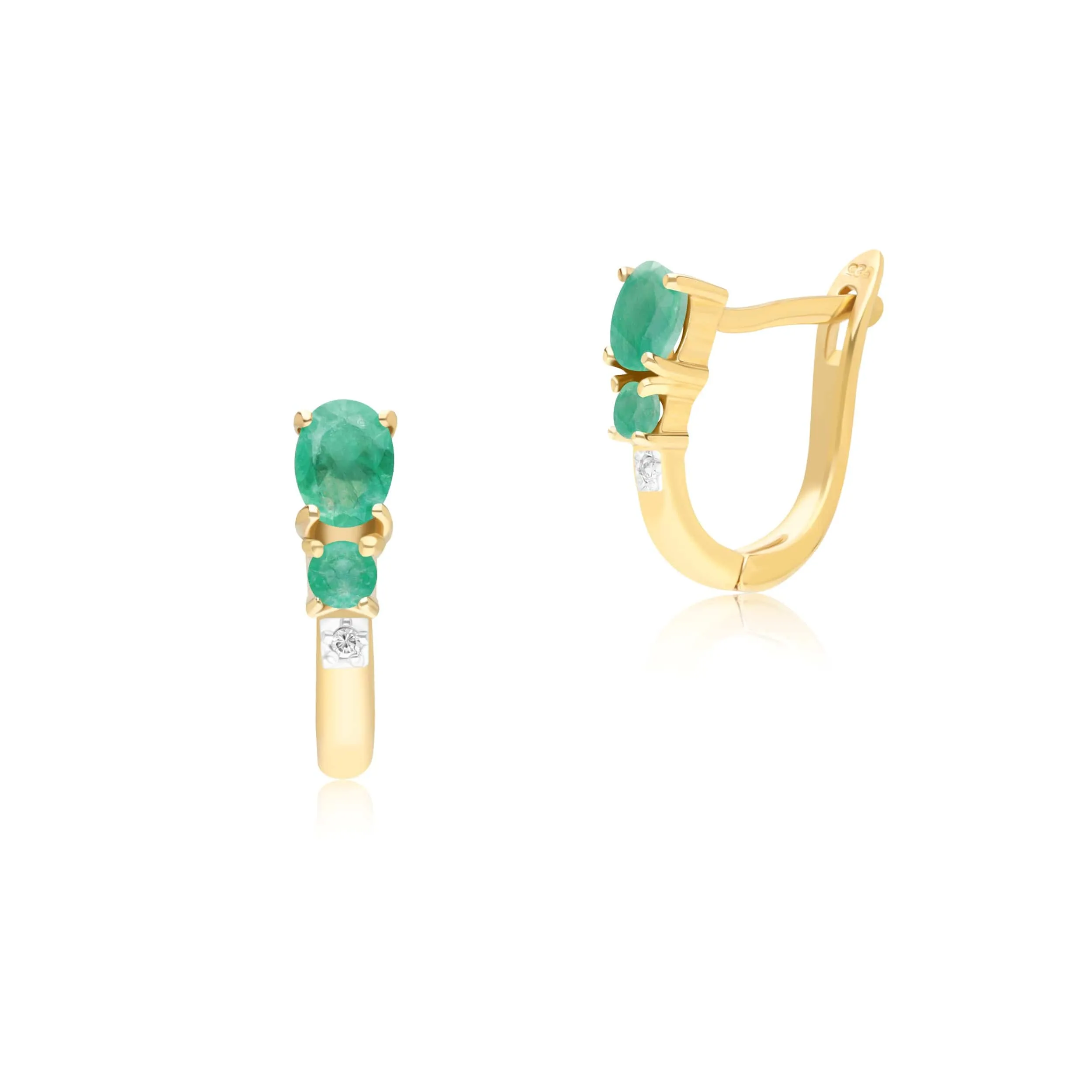 Classic Oval Emerald & Diamond Hoop Earrings in 9ct Yellow Gold sold by Gemondo Jewellery