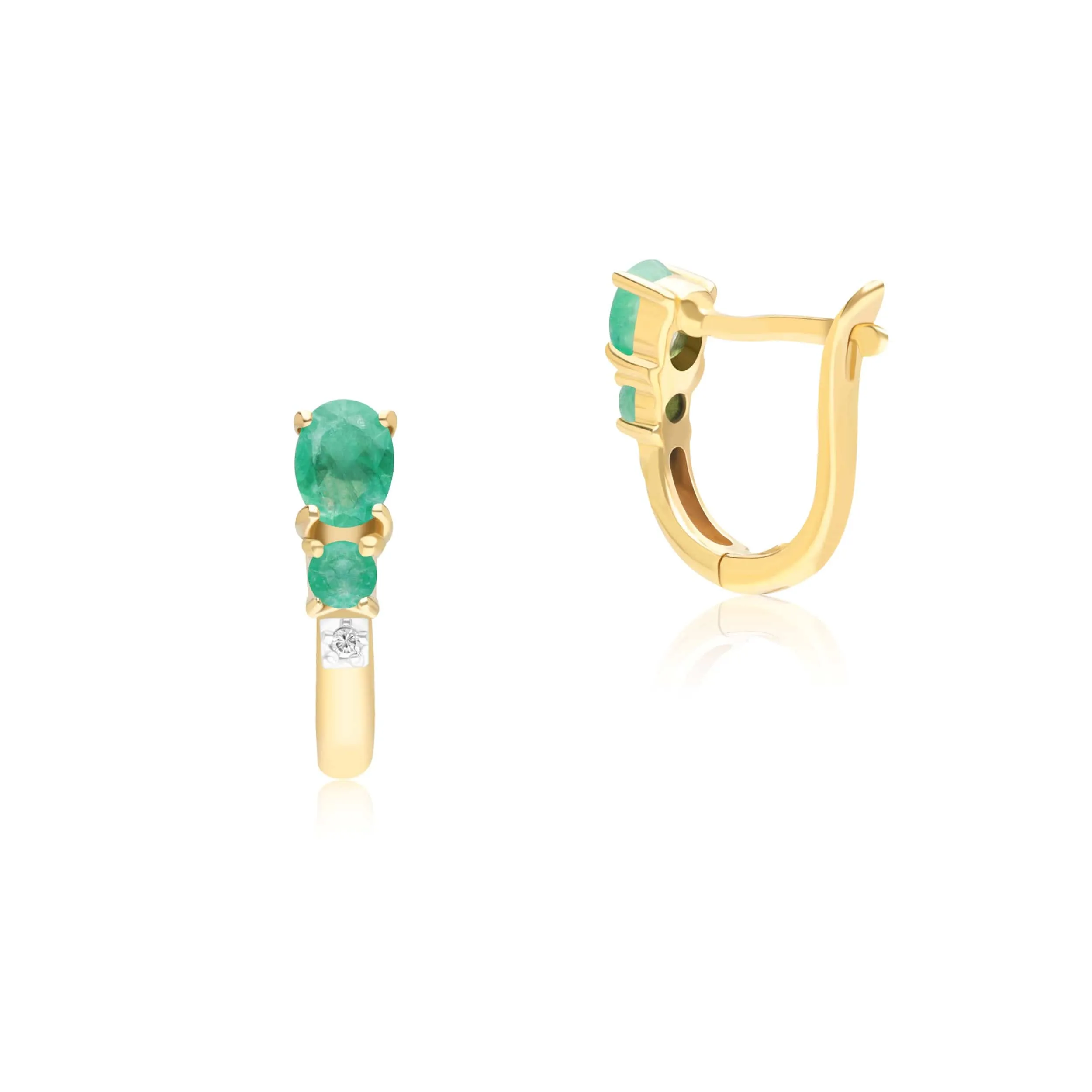 Classic Oval Emerald & Diamond Hoop Earrings in 9ct Yellow Gold sold by Gemondo Jewellery product image thumbnail 2