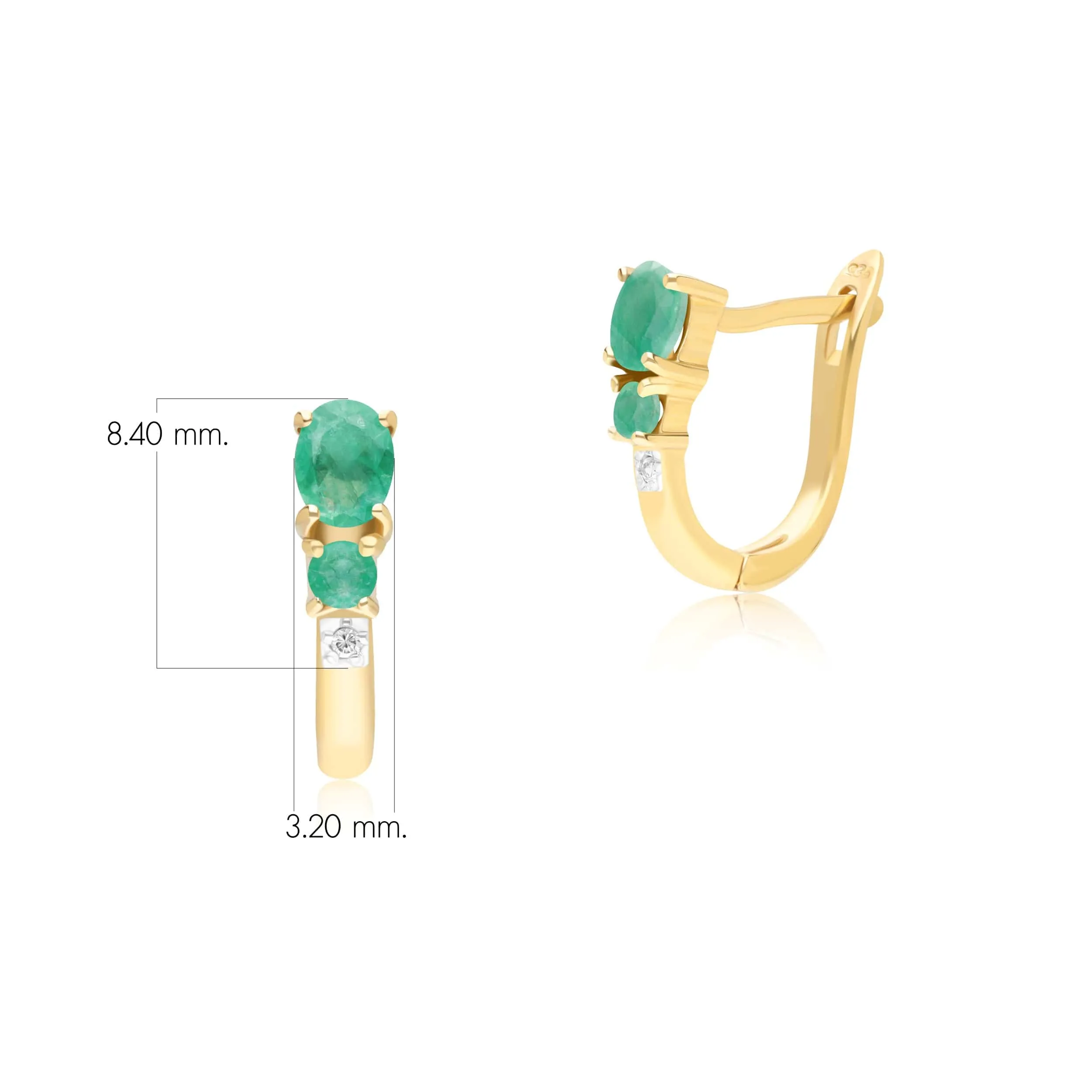 Classic Oval Emerald & Diamond Hoop Earrings in 9ct Yellow Gold sold by Gemondo Jewellery product image thumbnail 3
