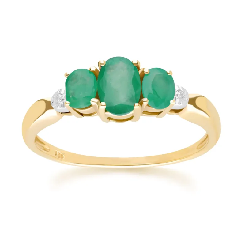 Classic Oval Emerald & Diamond Trilogy Ring in 9ct Yellow Gold  sold by Gemondo Jewellery