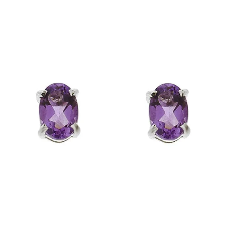 Classic Oval Amethyst Stud Earrings in 9ct White Gold 6x4mm made by Gemondo Jewellery