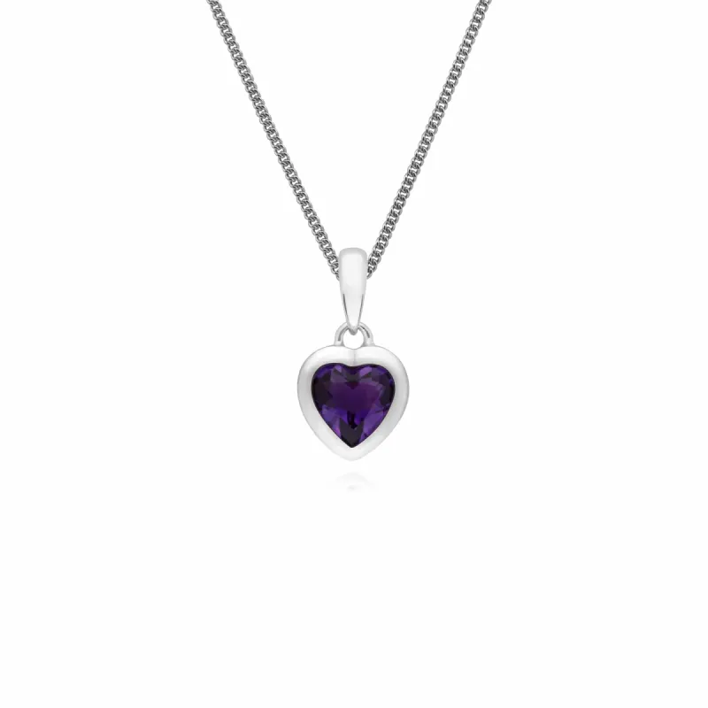 Essential Heart Shaped Amethyst Pendant in 925 Sterling Silver sold by Gemondo Jewellery