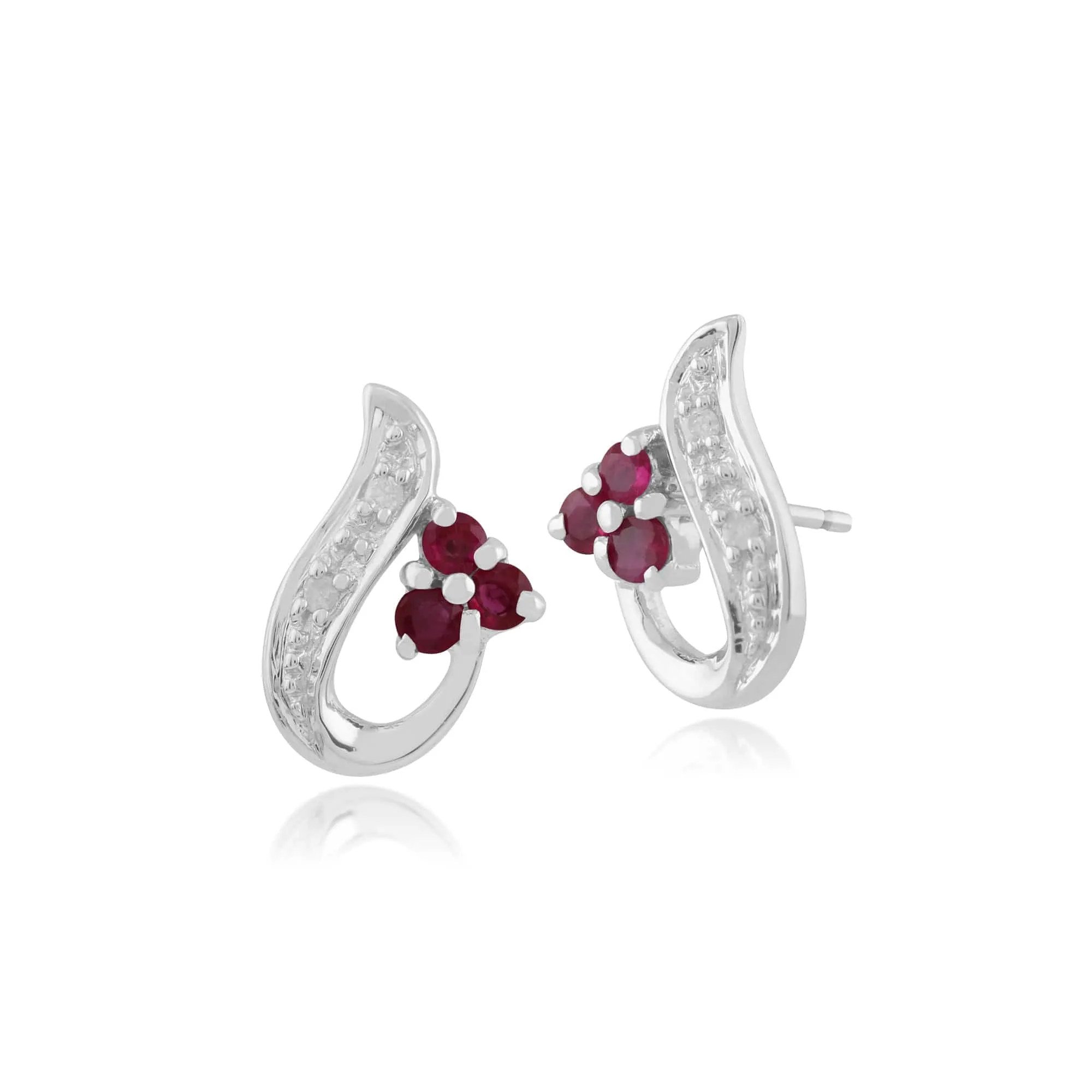 9ct White Gold 0.16ct Natural Ruby & 1.6pt Diamond Classic Stud Earrings sold by Gemondo Jewellery