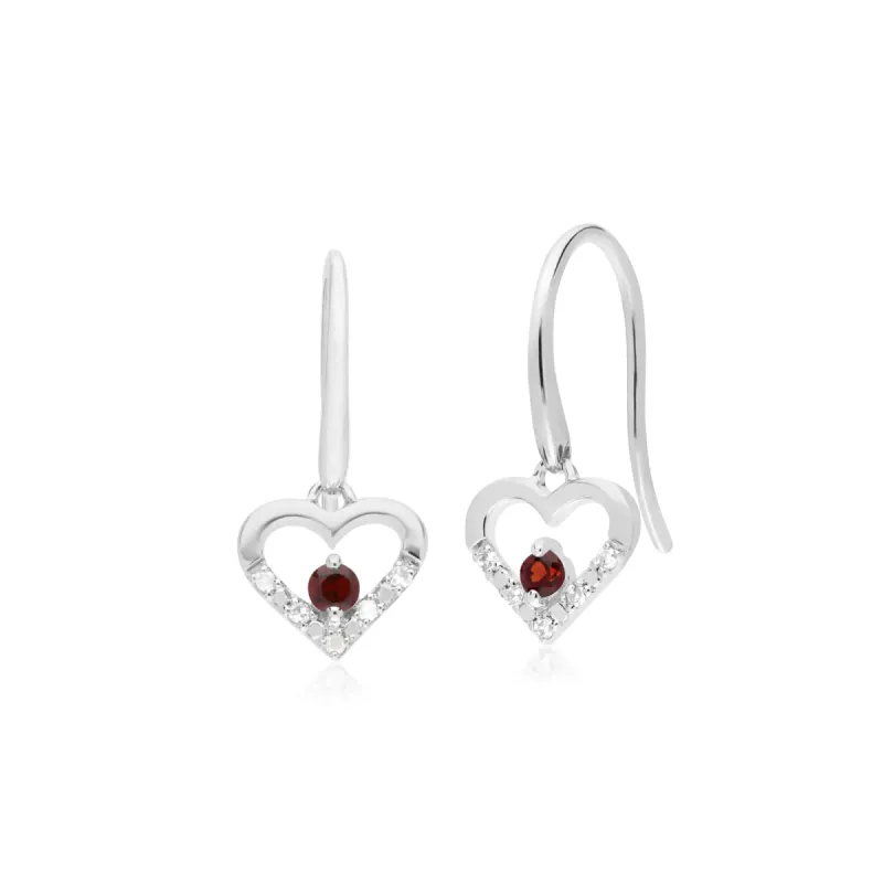 Gemondo 9ct White Gold Single Garnet & Diamond Heart Drop Earrings sold by Gemondo Jewellery
