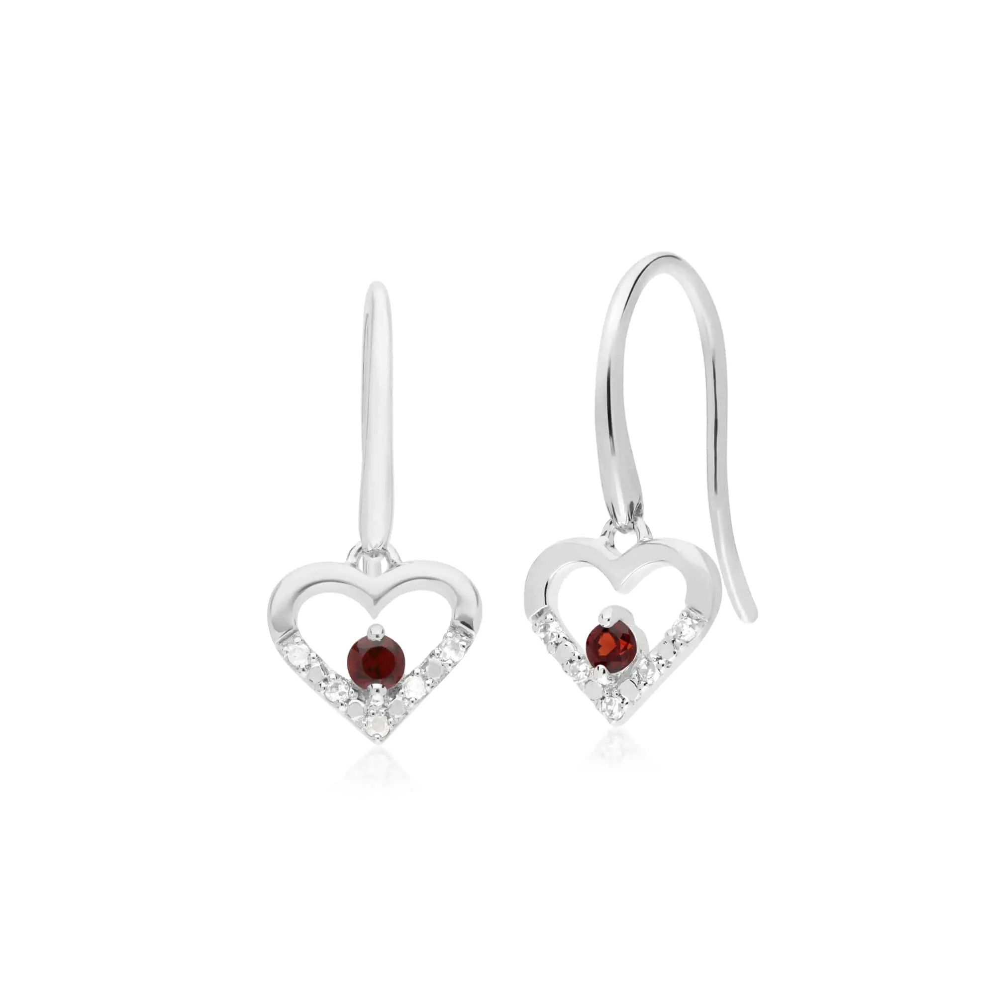 Gemondo 9ct White Gold Single Garnet & Diamond Heart Drop Earrings sold by Gemondo Jewellery