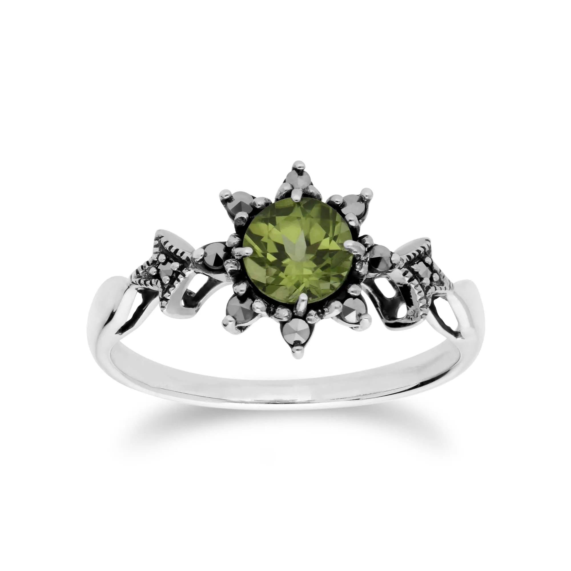 Art Nouveau Style Style Round Peridot & Marcasite Starburst Pendant & Ring Set in 925 Sterling Silver sold by Gemondo Jewellery product image thumbnail 3