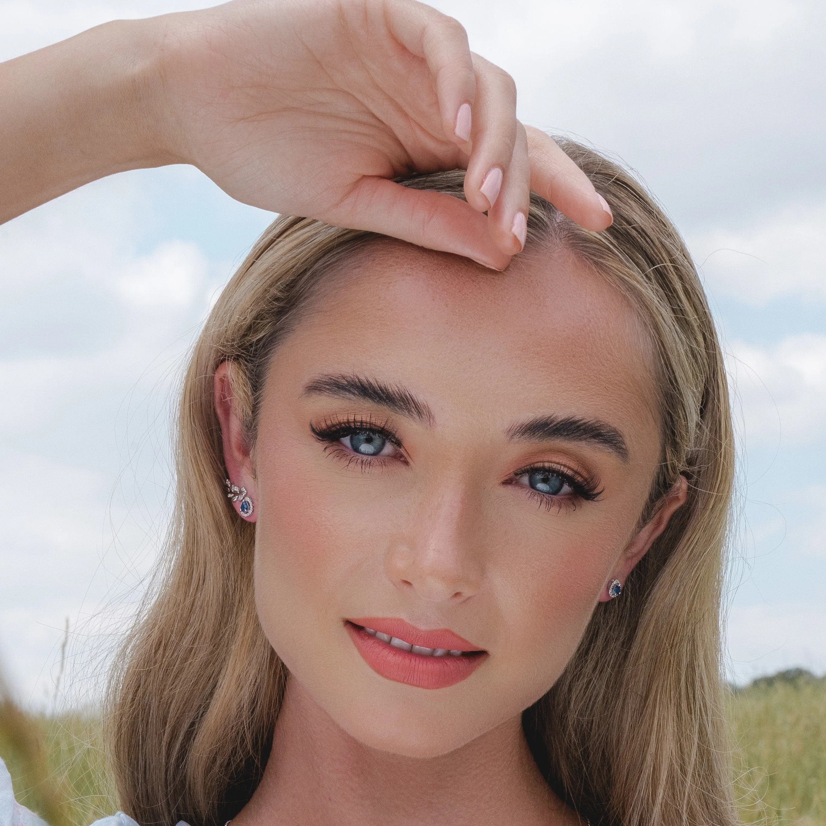 Classic Pear Sapphire & Diamond Cluster Stud Earrings in 9ct Yellow Gold sold by Gemondo Jewellery product image thumbnail 2