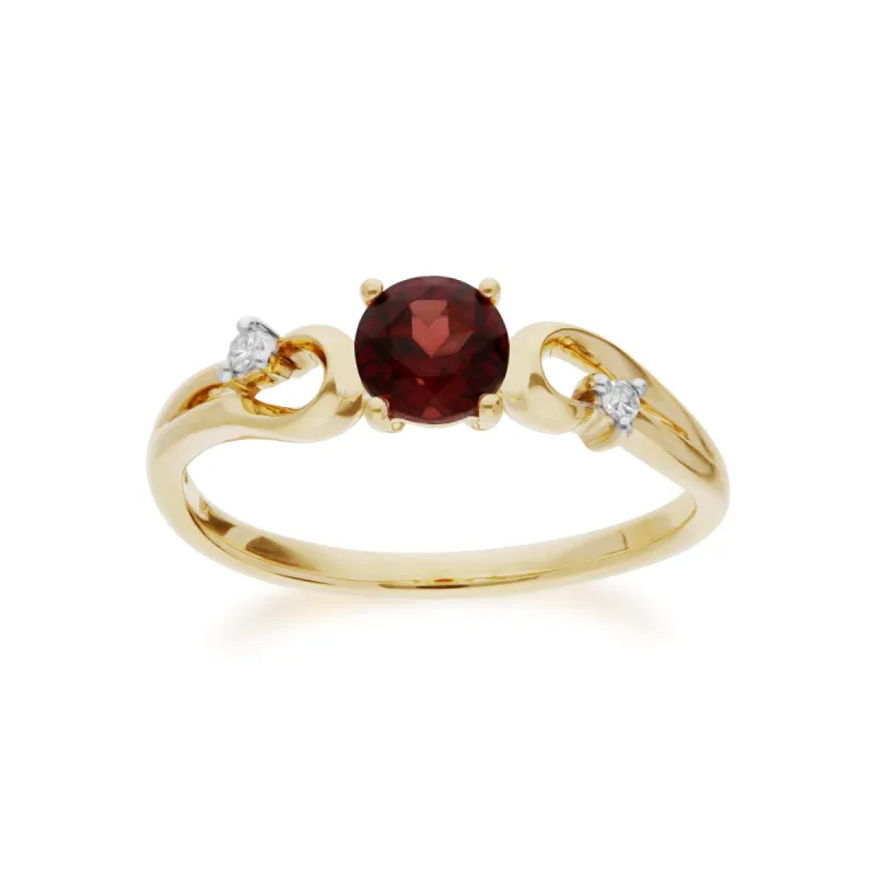 Classic Round Garnet & Diamond Ring in 9ct Yellow Gold sold by Gemondo Jewellery