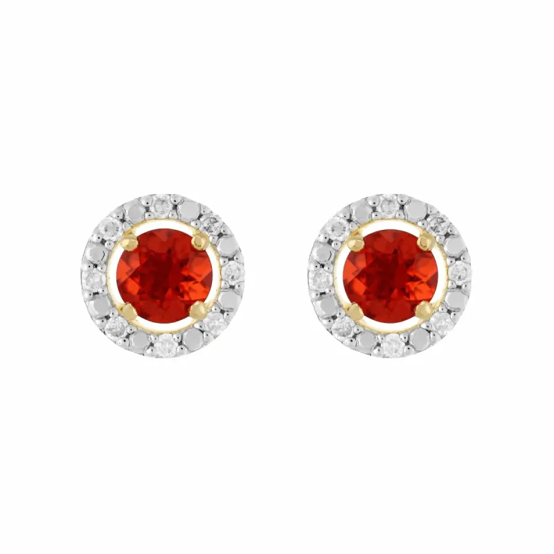 Classic Round Fire Opal Stud Earrings with Detachable Diamond Round Earrings Jacket Set in 9ct Yellow Gold sold by Gemondo Jewellery