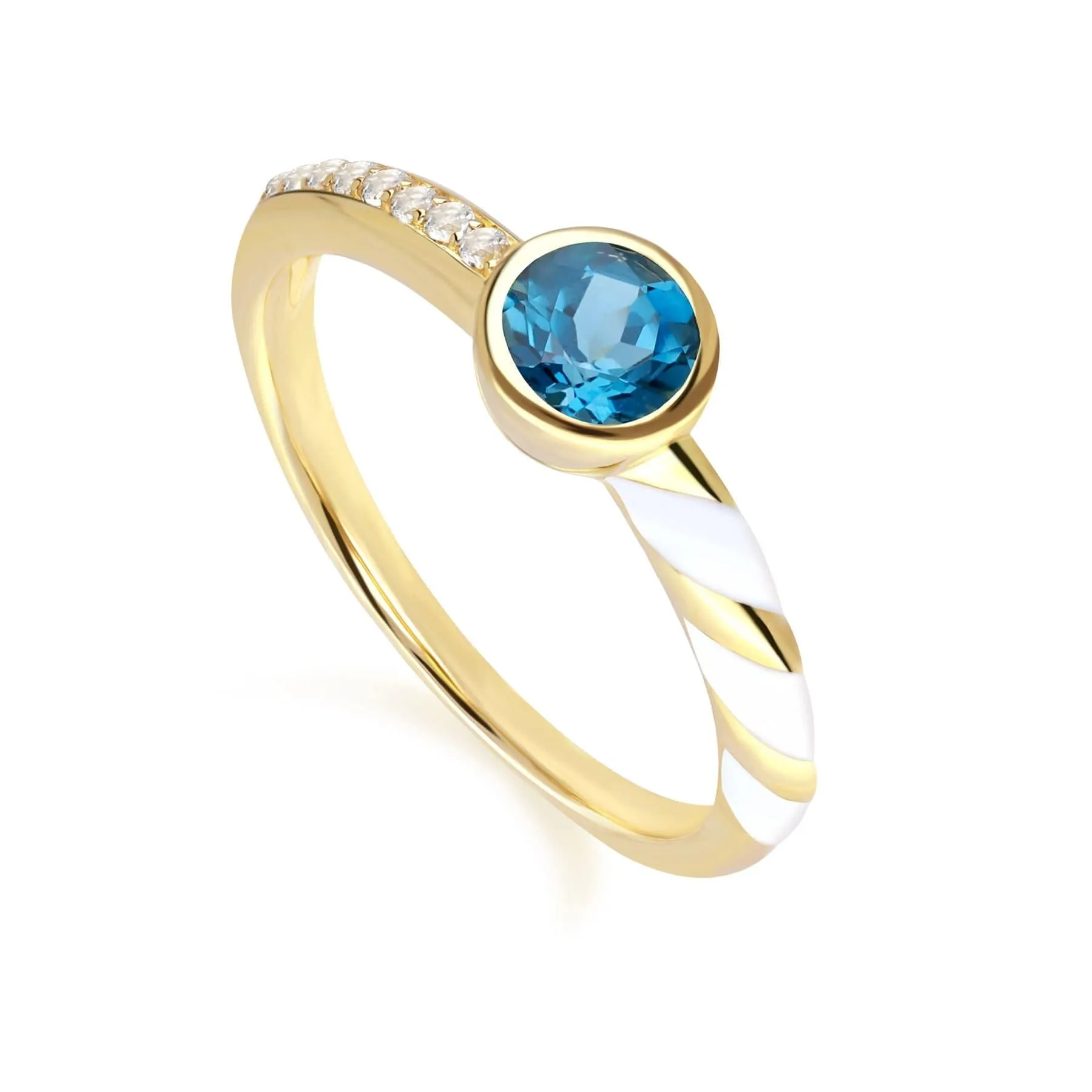 Siberian Waltz Enamel & London Blue Topaz Ring in 9ct Gold sold by Gemondo Jewellery