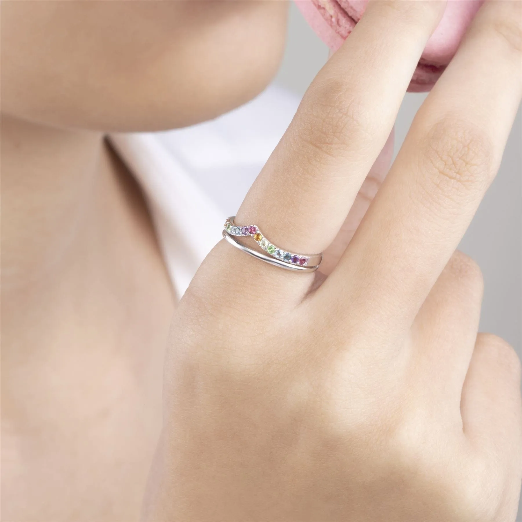 Rainbow Gems Wishbone Style Ring in Sterling Silver sold by Gemondo Jewellery product image thumbnail 2