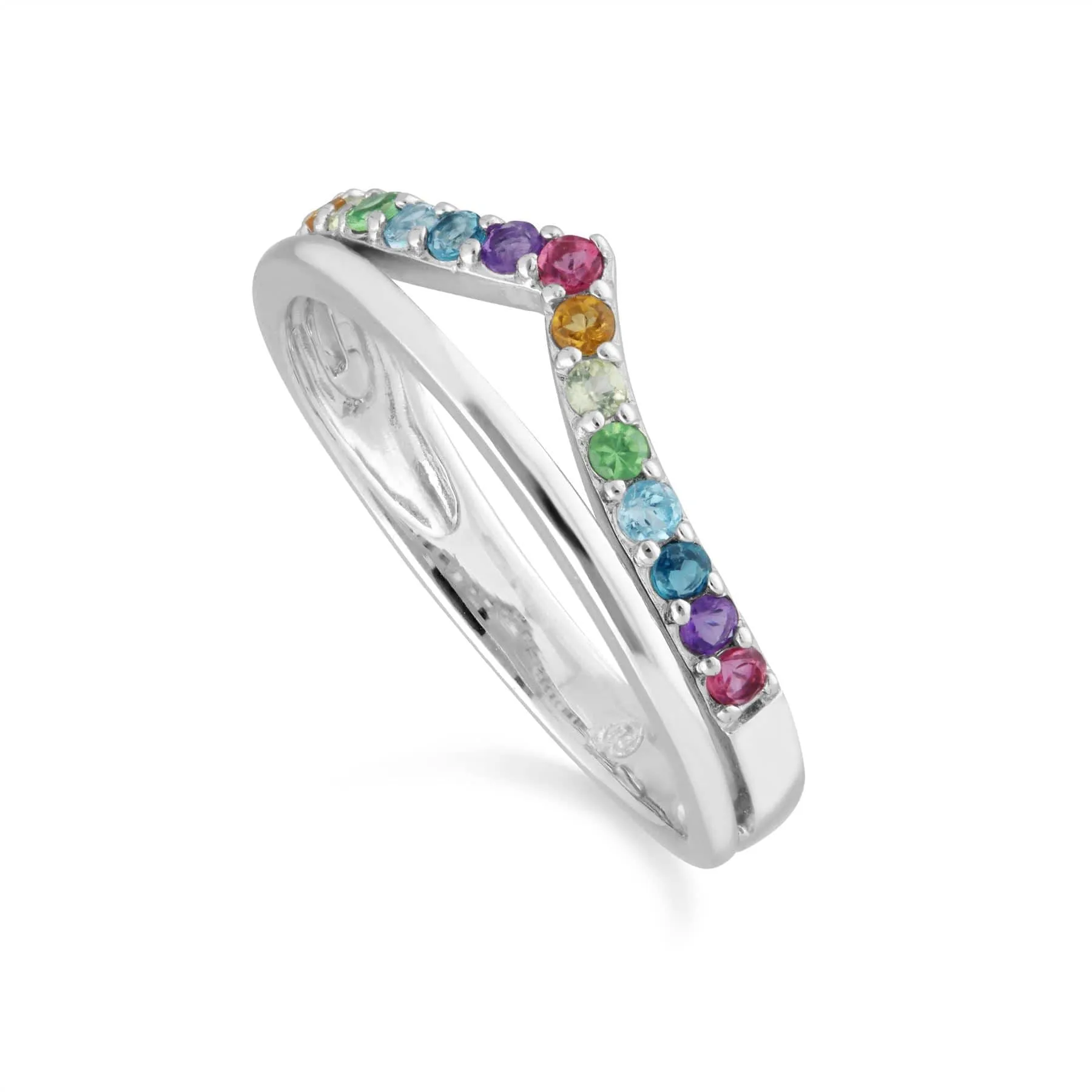 Rainbow Gems Wishbone Style Ring in Sterling Silver sold by Gemondo Jewellery