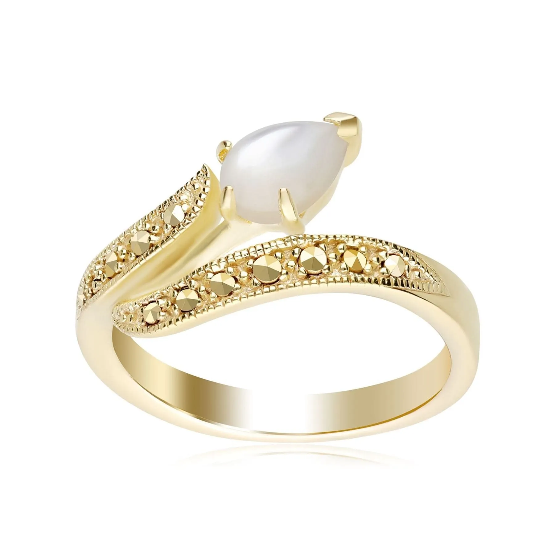 Art Nouveau Inspired Mother of Pearl & Marcasite Twist Ring in 18ct Gold Plated Silver sold by Gemondo Jewellery product image thumbnail 3