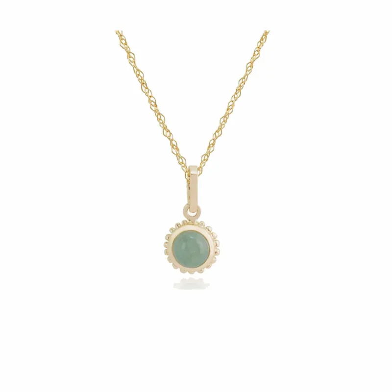 Floral Round Green Jade Cabochon Bezel Set Pendant in 9ct Yellow Gold sold by Gemondo Jewellery
