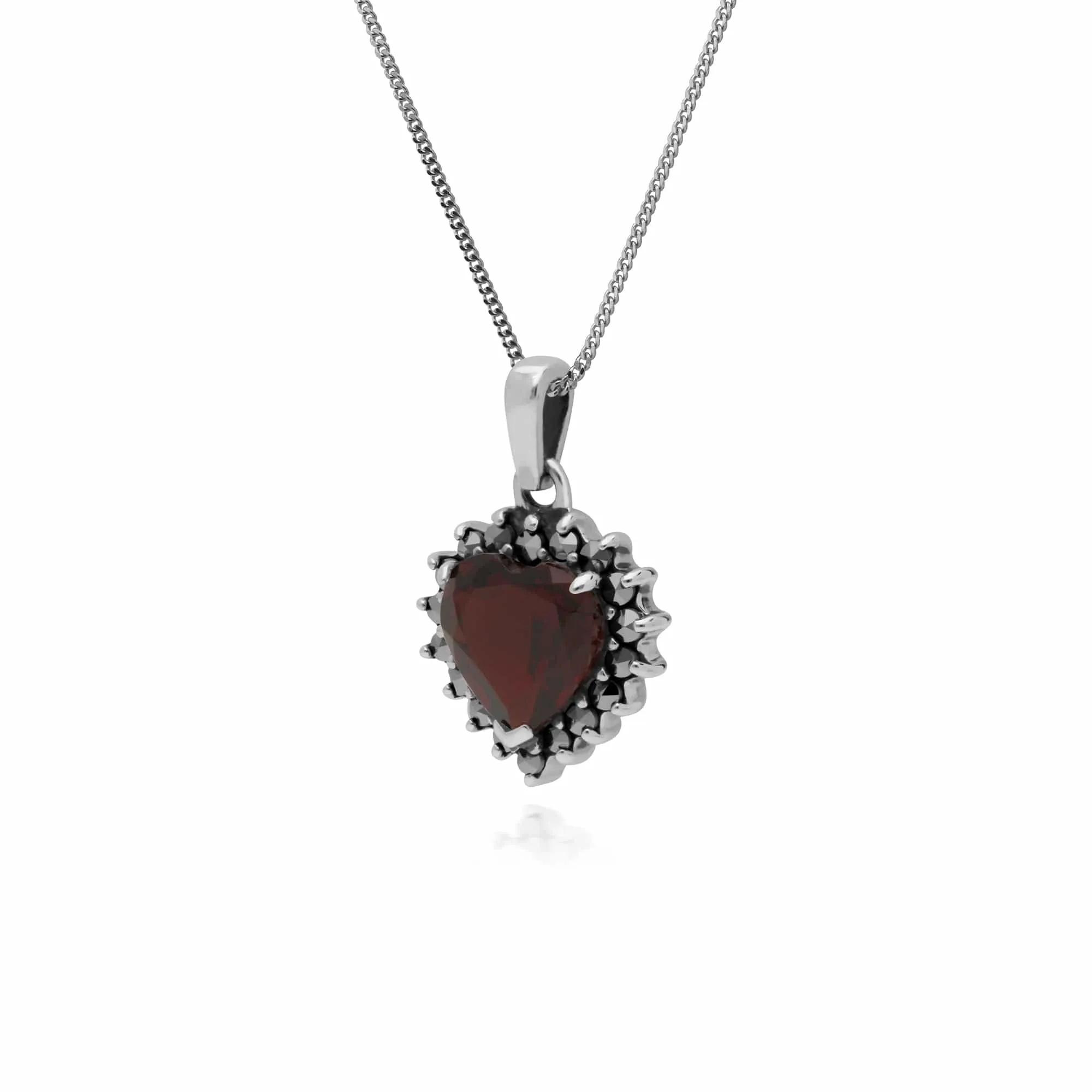Art Deco Style Heart Garnet & Marcasite Halo Pendant in 925 Sterling Silver sold by Gemondo Jewellery product image thumbnail 2