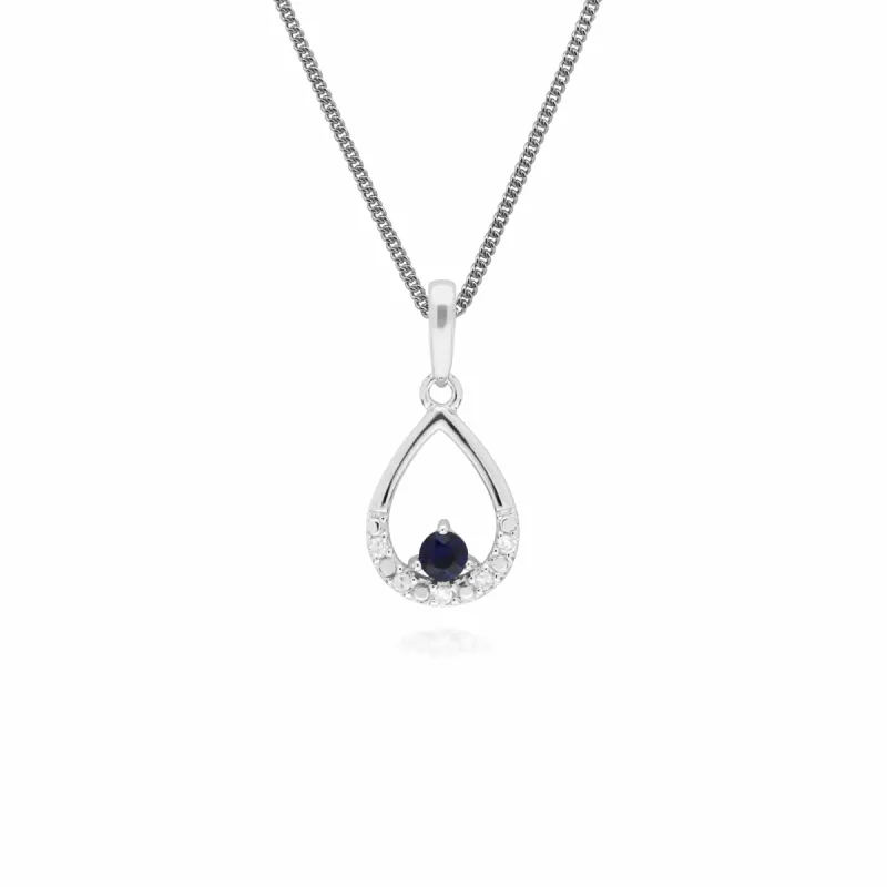 Classic Round Emerald & Diamond Pear Shaped Pendant in 9ct White Gold sold by Gemondo Jewellery