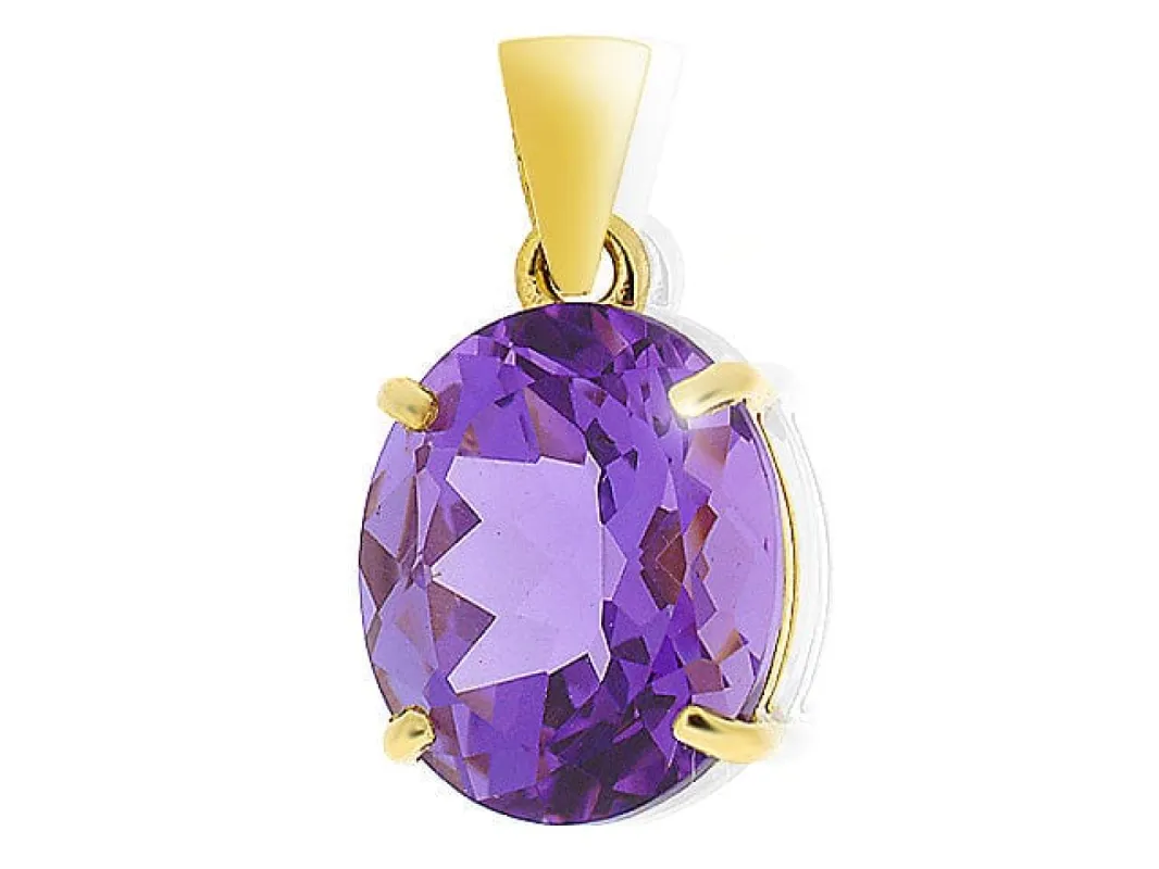 9ct Yellow Gold 3.67ct 4 Claw Set Amethyst Classic Large Oval Pendant on Chain sold by Gemondo Jewellery