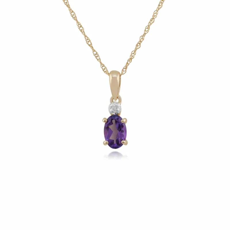 Classic Oval Amethyst & Diamond Pendant in 9ct Yellow Gold sold by Gemondo Jewellery