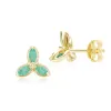Floral Marquise Emerald Stud Earrings in 9ct Yellow Gold sold by Gemondo Jewellery