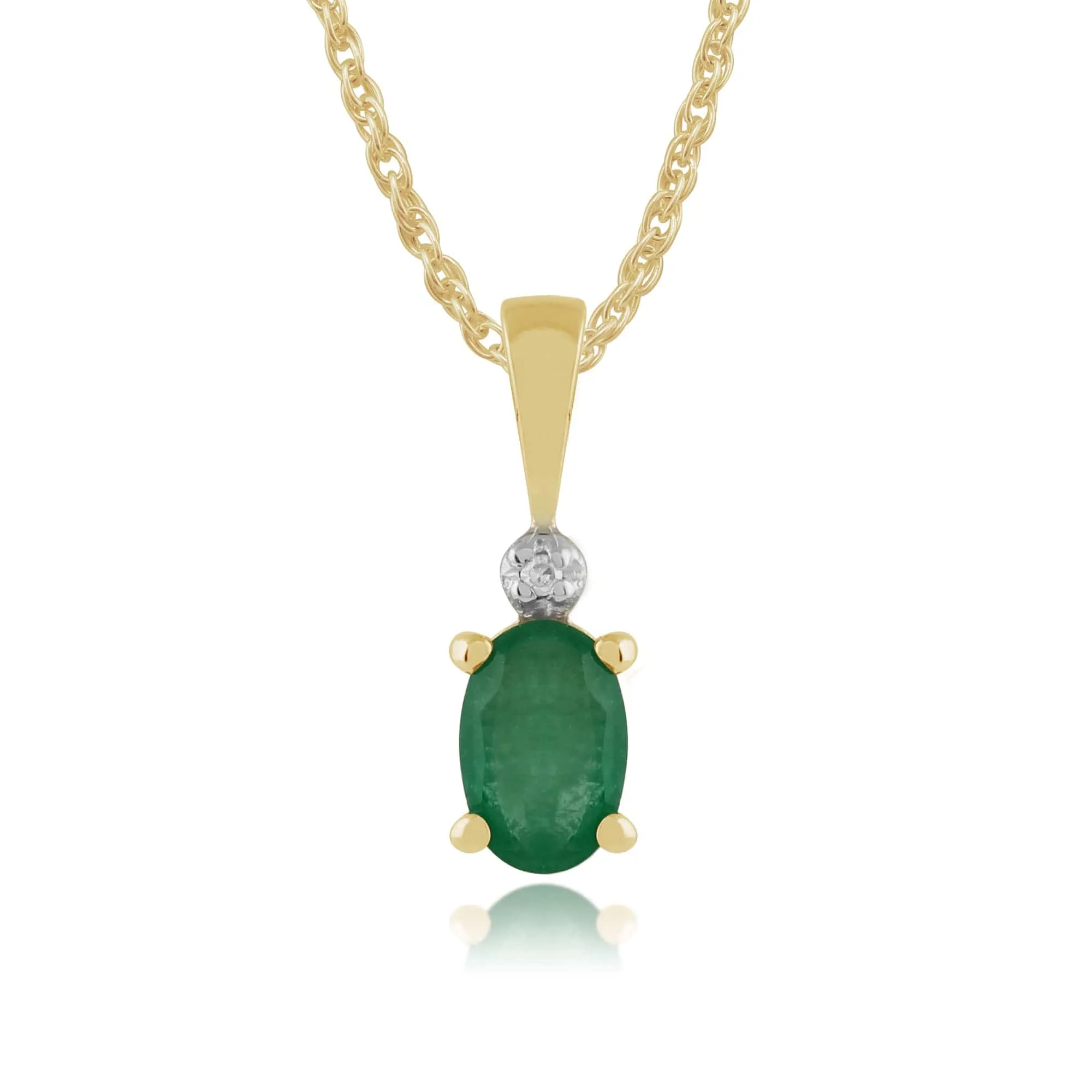 Classic Oval Emerald & Diamond Pendant in 9ct Yellow Gold sold by Gemondo Jewellery