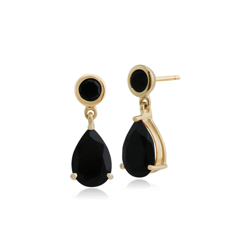 Classic Pear & Round Black Onyx Drop Earrings in 9ct Yellow Gold sold by Gemondo Jewellery