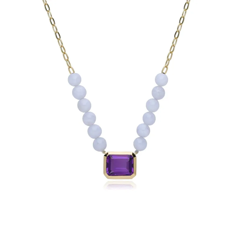 ECFEW™ Unifier Amethyst & Blue Lace Agate Necklace in Gold Plated Sterling Silver sold by Gemondo Jewellery