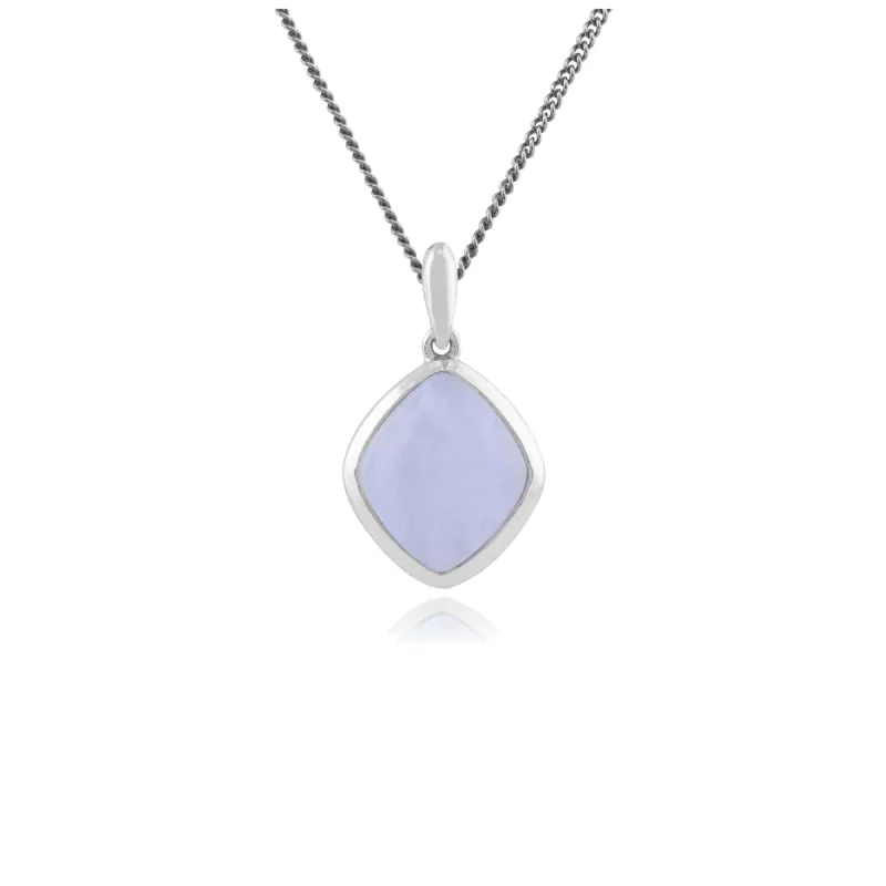 Classic Sugarloaf Blue Lace Agate Bezel Set Diamond Shape Pendant in 925 Sterling Silver sold by Gemondo Jewellery
