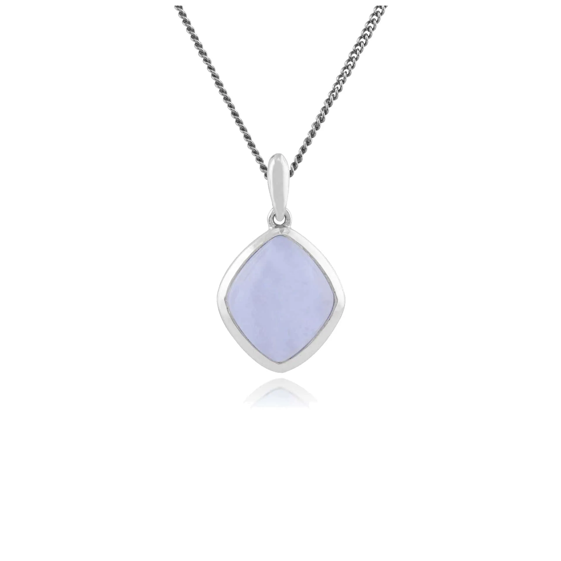 Classic Sugarloaf Blue Lace Agate Bezel Set Diamond Shape Pendant in 925 Sterling Silver sold by Gemondo Jewellery