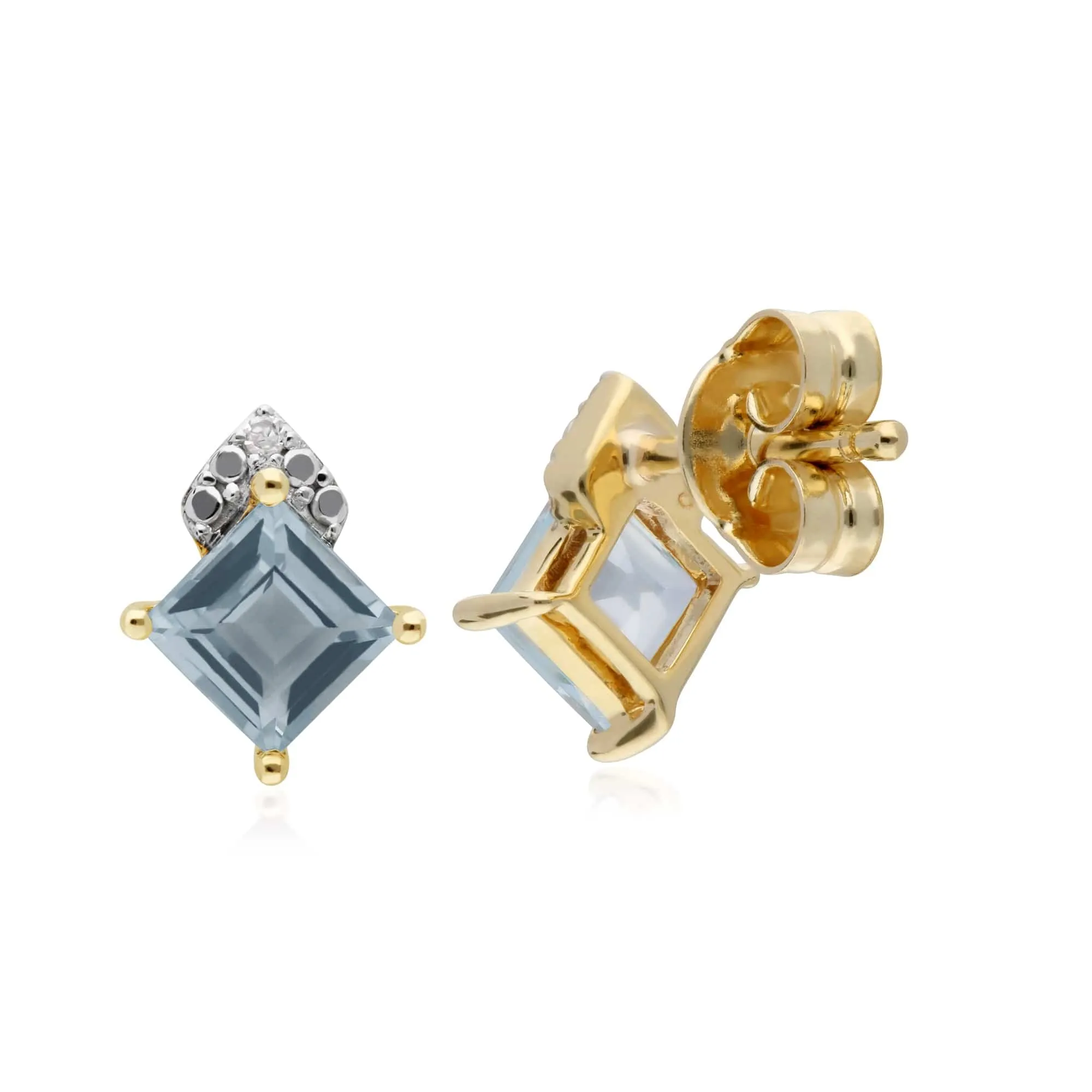 Gemondo 9ct Yellow Gold Blue Topaz & Diamond Square Stud Earrings sold by Gemondo Jewellery product image thumbnail 2
