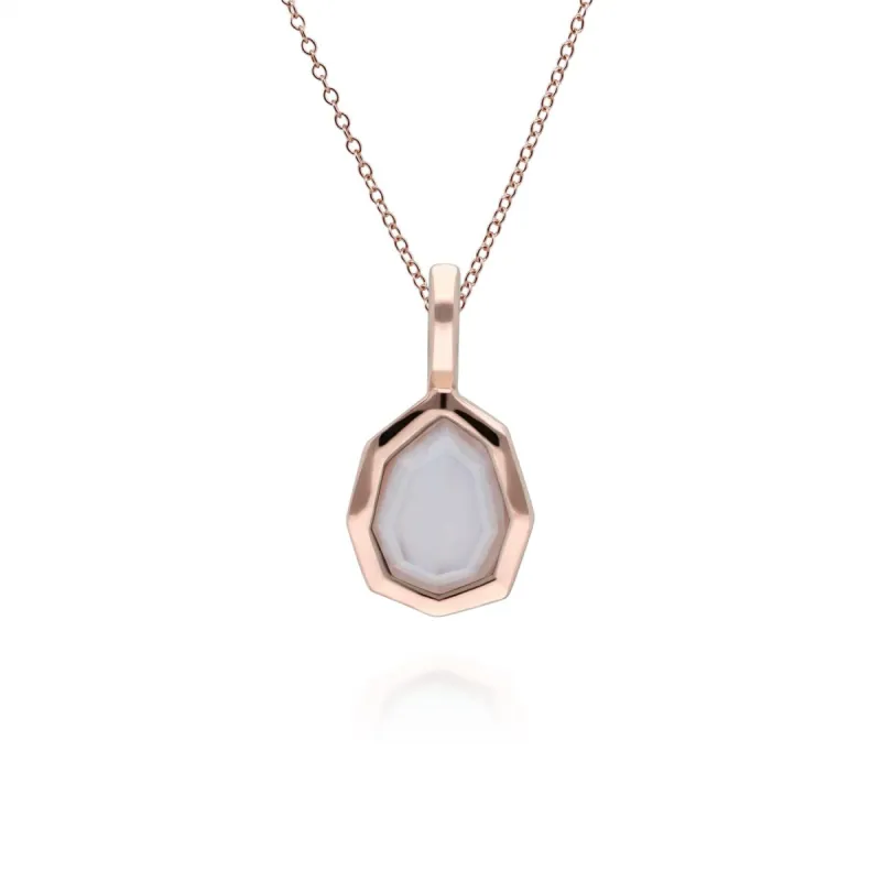 Irregular B Gem Blue Lace Agate Pendant in Rose Gold Plated Silver sold by Gemondo Jewellery