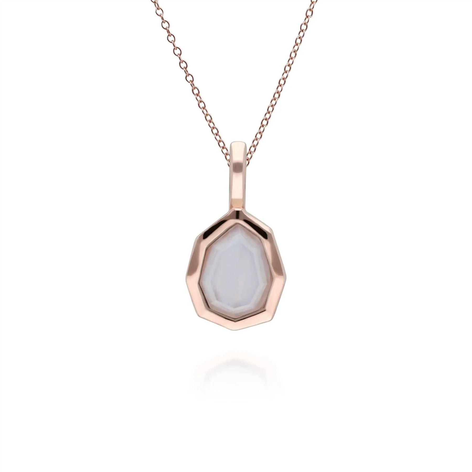 Irregular B Gem Blue Lace Agate Pendant in Rose Gold Plated Silver sold by Gemondo Jewellery