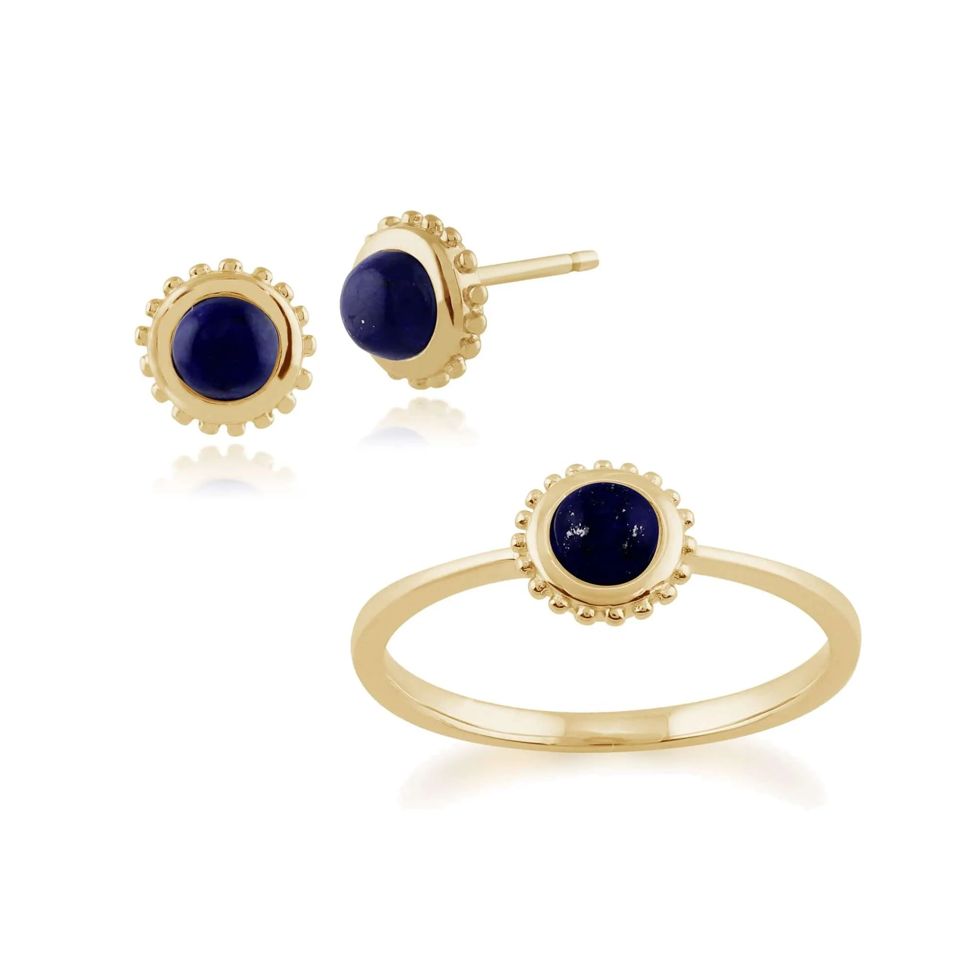 Classic Round Lapis Lazuli Single Stone Stud Earrings & Solitaire Ring Set in 9ct Yellow Gold sold by Gemondo Jewellery