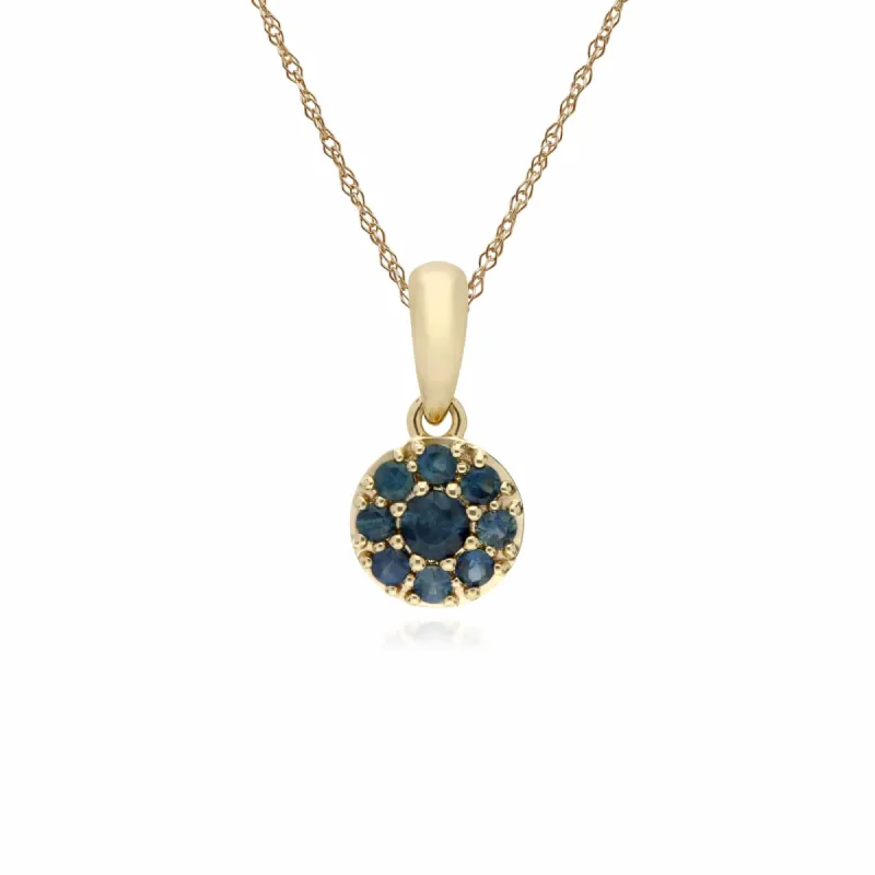 Cluster Round Sapphire Classic Pendant and Chain in 9ct Yellow Gold sold by Gemondo Jewellery