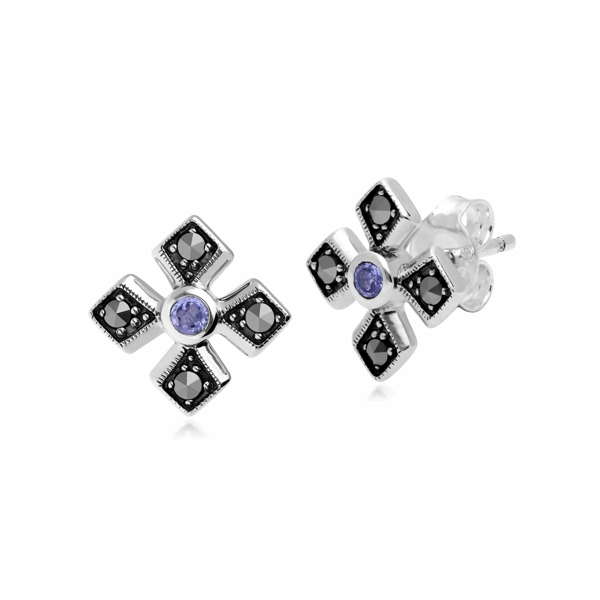 Gemondo Sterling Silver Marcasite & Tanzanite December Birthstone Earring sold by Gemondo Jewellery