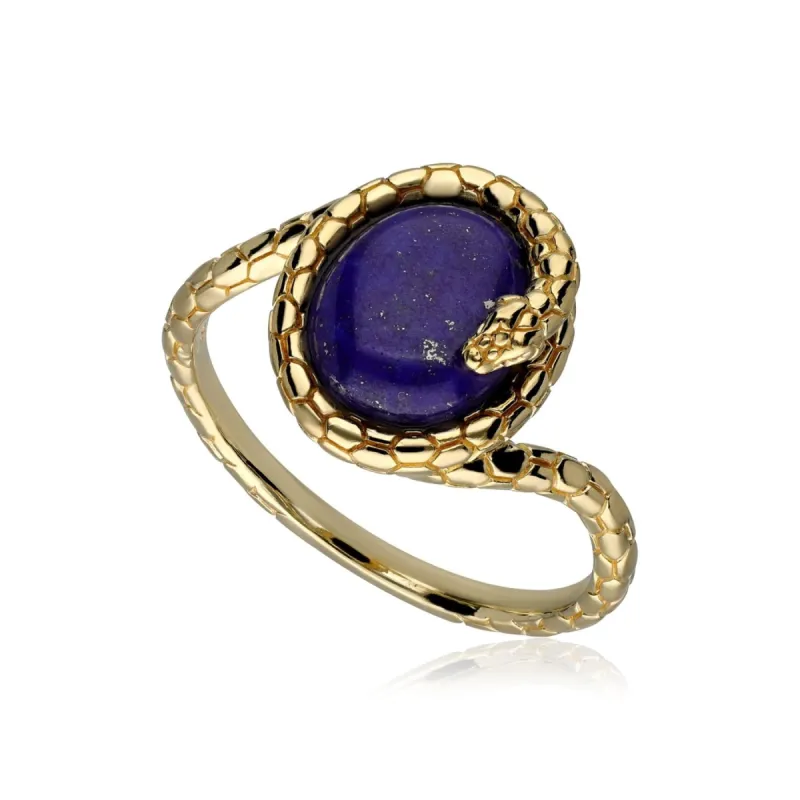 ECFEW™ Lapis Lazuli Winding Snake Ring In Gold Plated Sterling Silver sold by Gemondo Jewellery
