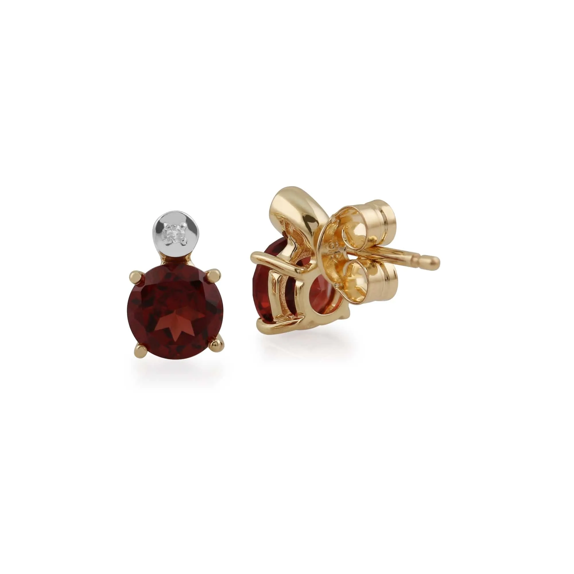 Classic Round Garnet & Diamond Stud Earrings in 9ct Yellow Gold sold by Gemondo Jewellery product image thumbnail 2