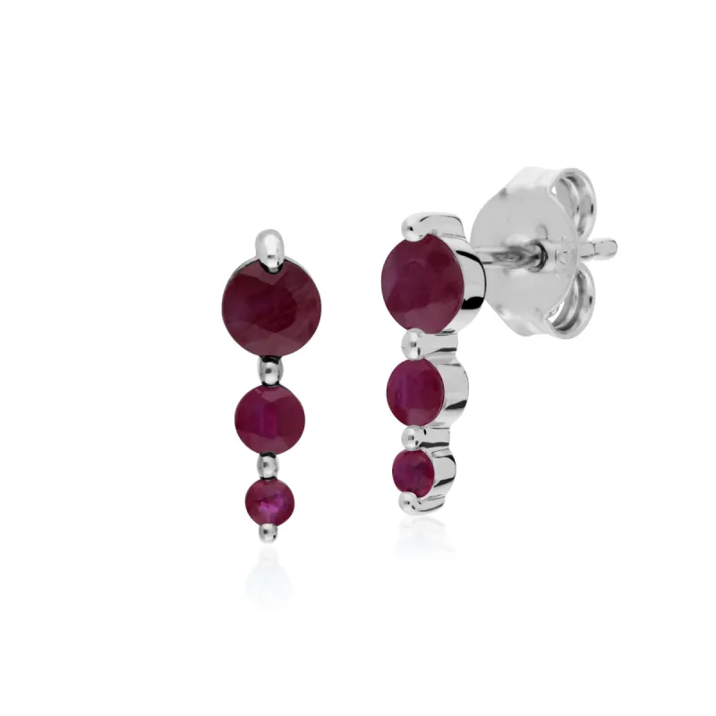 Classic Round Ruby Gradient Drop Stud Earrings in 925 Sterling Silver sold by Gemondo Jewellery