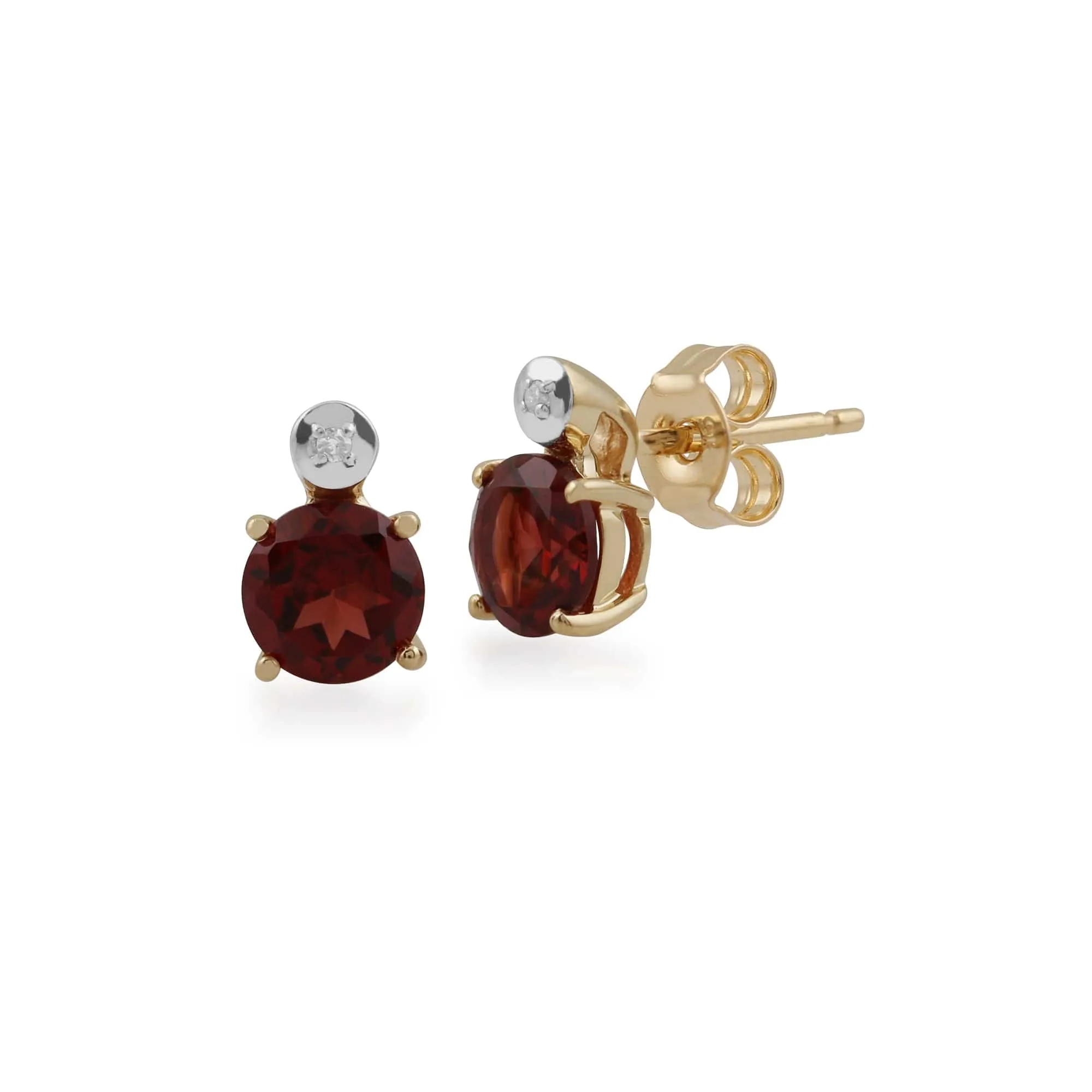 Classic Round Garnet & Diamond Stud Earrings in 9ct Yellow Gold sold by Gemondo Jewellery