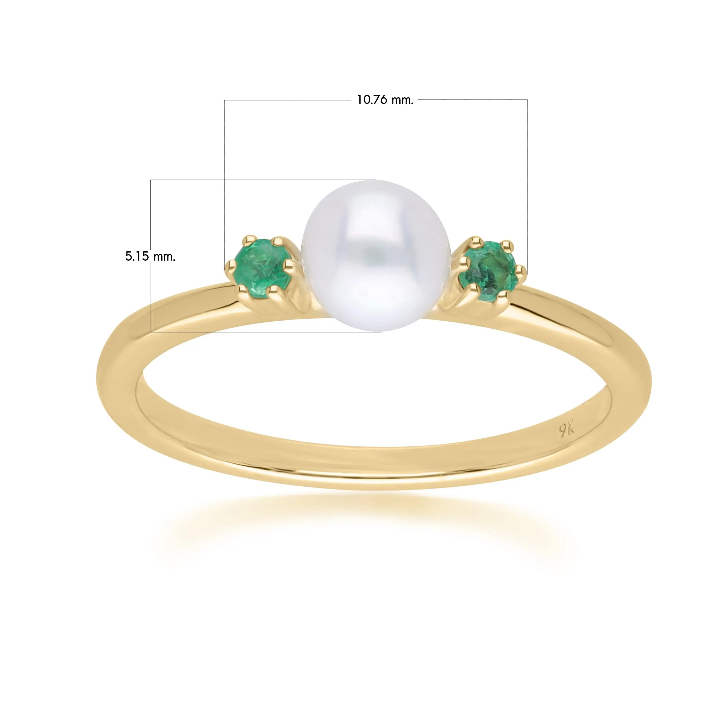 Modern Pearl & Round Emerald Ring in 9ct Yellow Gold sold by Gemondo Jewellery product image thumbnail 4