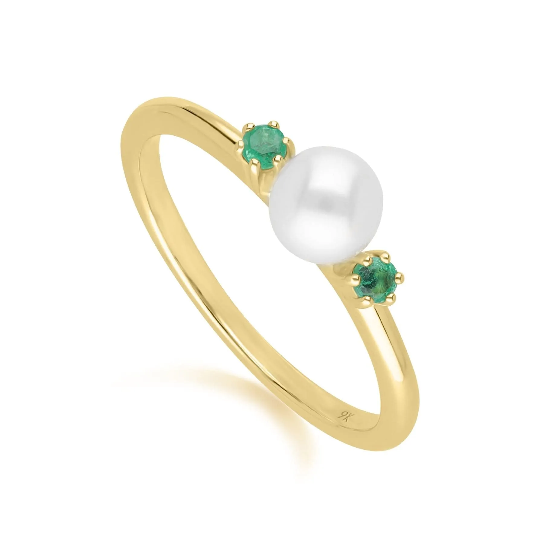 Modern Pearl & Round Emerald Ring in 9ct Yellow Gold sold by Gemondo Jewellery product image thumbnail 3