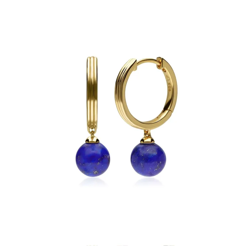 Caruso Lapis Lazuli Dangle Hoop Earrings in Gold Plated Sterling Silver sold by Gemondo Jewellery