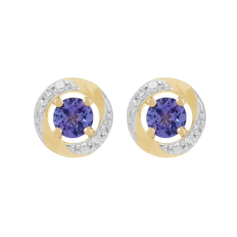 Classic Round Tanzanite Stud Earrings with Detachable Diamond Halo Ear Jacket in 9ct Yellow Gold sold by Gemondo Jewellery
