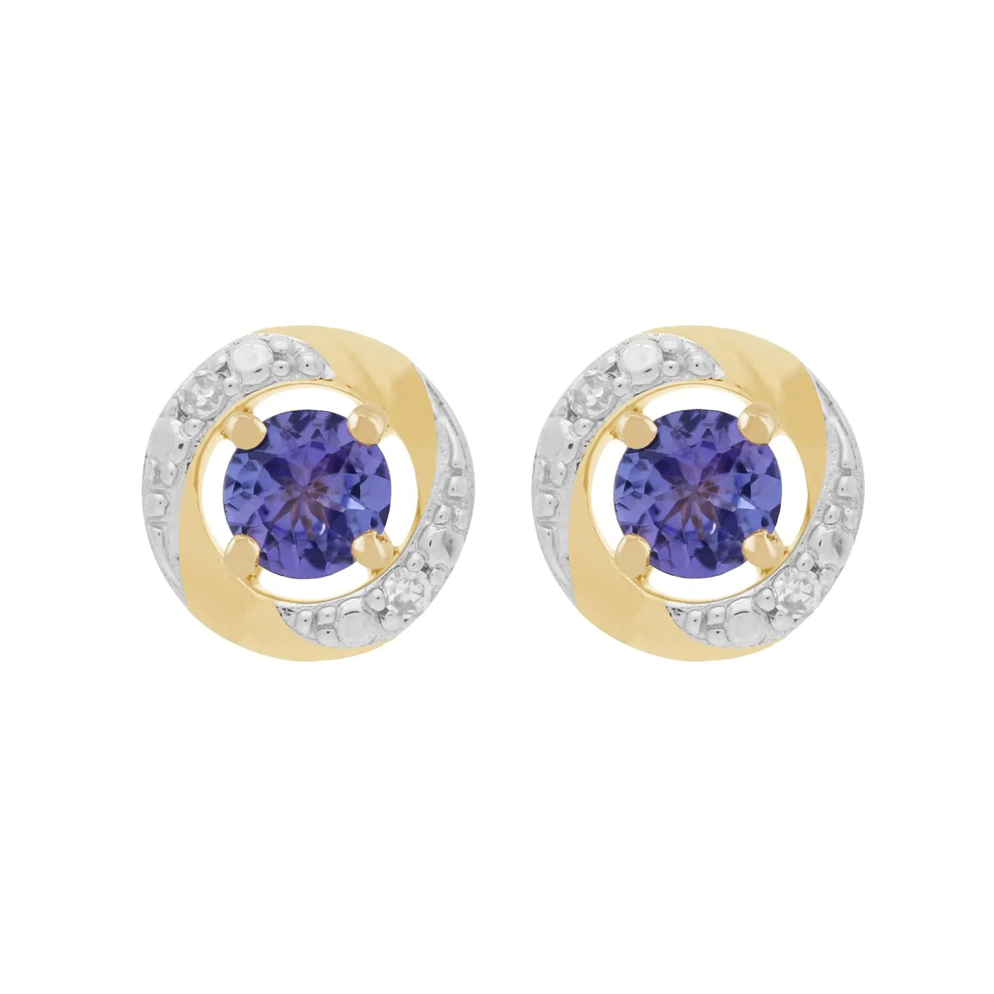 Classic Round Tanzanite Stud Earrings with Detachable Diamond Halo Ear Jacket in 9ct Yellow Gold sold by Gemondo Jewellery