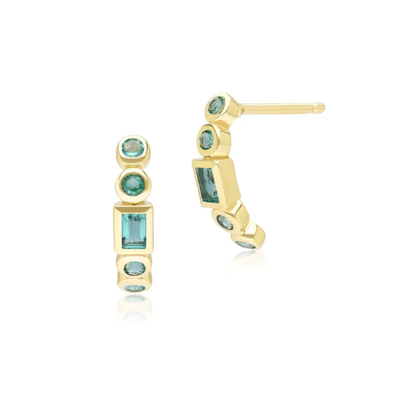 Classic Emerald Half Eternity Hoop Earrings in 9ct Yellow Gold sold by Gemondo Jewellery