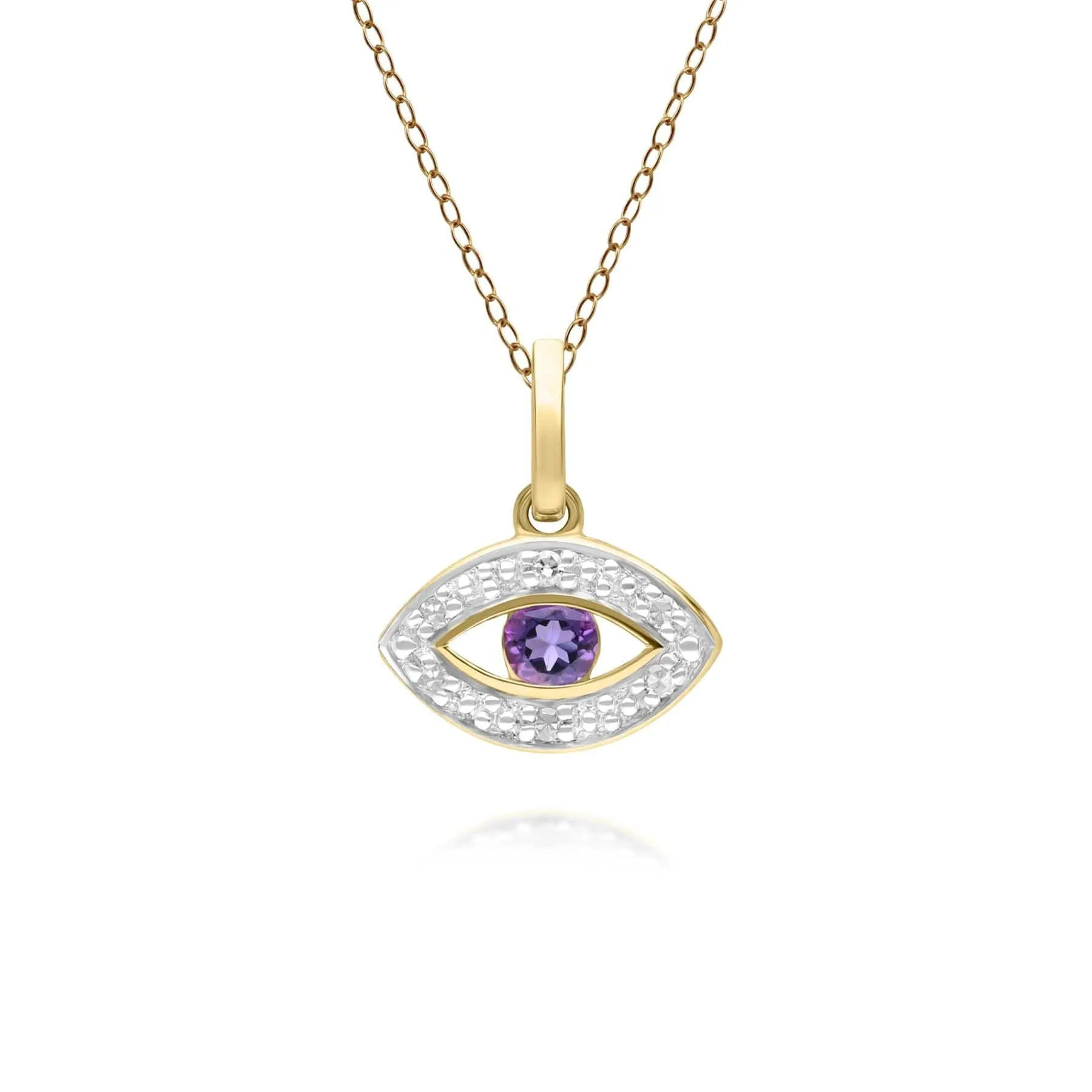 ECFEW™ Dainty Evil Eye Amethyst & Diamond Pendant in 9ct Yellow Gold sold by Gemondo Jewellery
